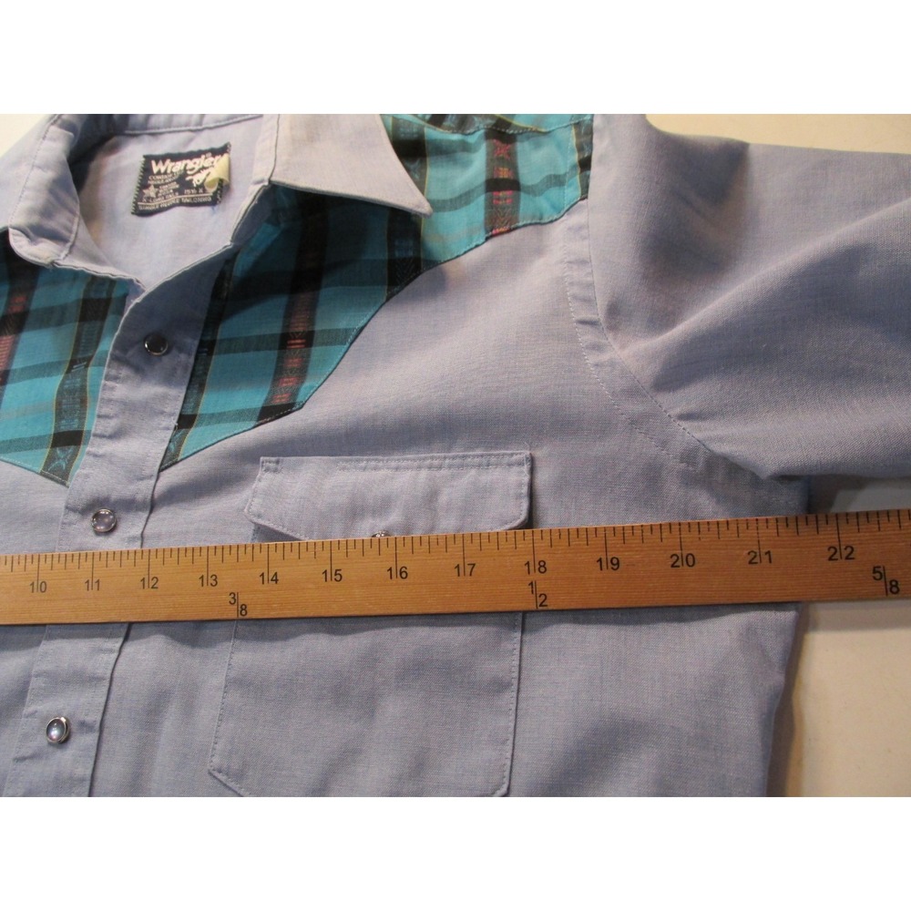 Wrangler Cowboy Cut Western Pearl Snap Shirt Mens 15.5x34 Blue Plaid Yoke VTG - Picture 11 of 16
